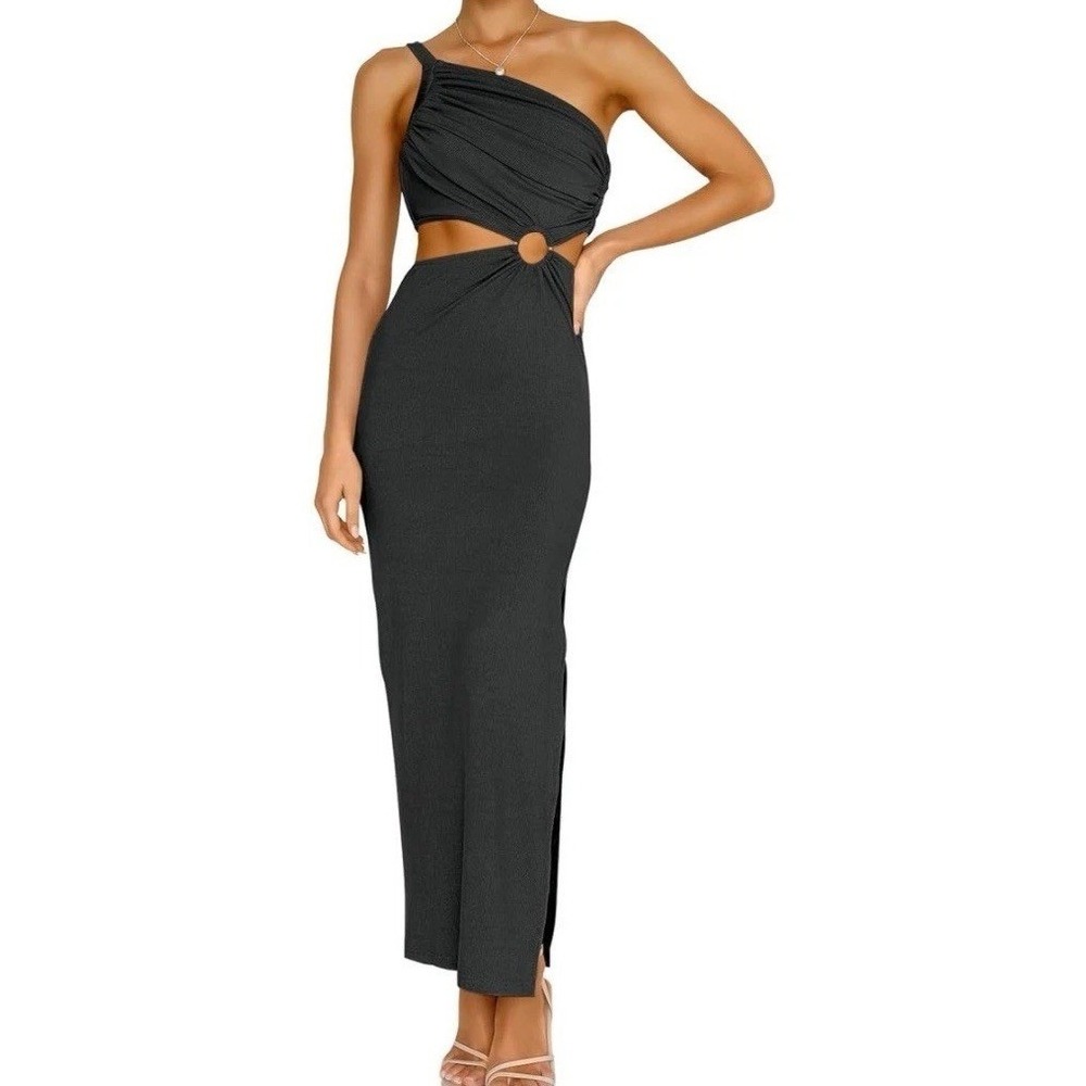 Anrabess One Strap Dress Women Medium Black NWT Cutout Ribbed Maxi C429